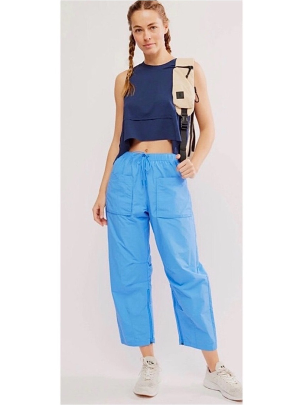 Light Blue Drawstring Utility Pants - Women